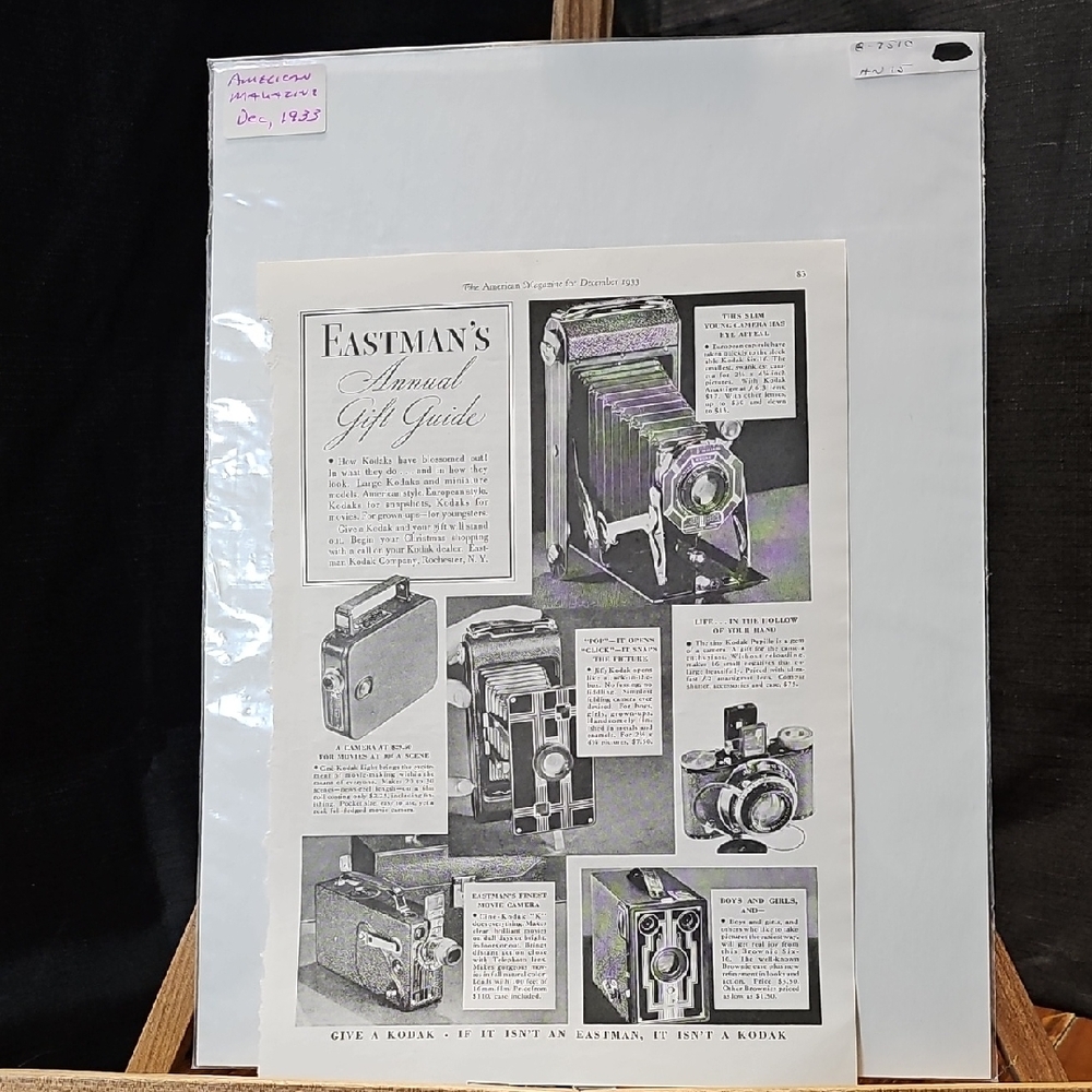 Kodak Camera Gift Guide in Black and White Magazine Advertisement